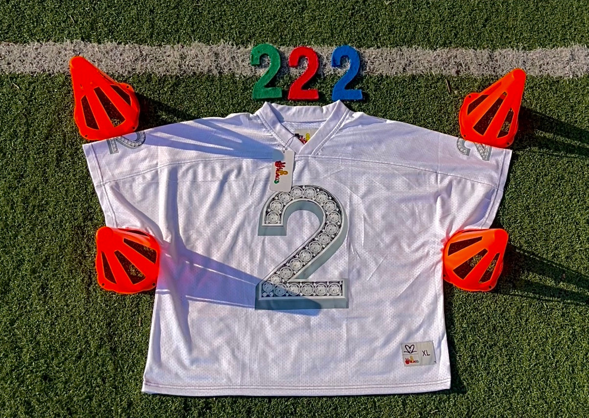 "So Icy" 222 Cropped Football Jersey In White