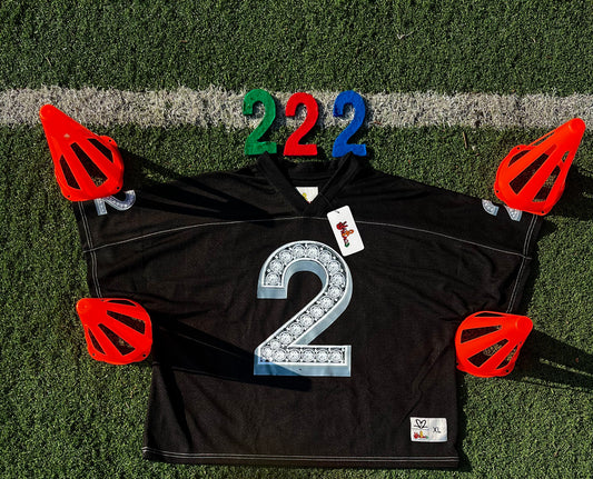 "So Icy" 222 Cropped Football Jersey￼ In Black