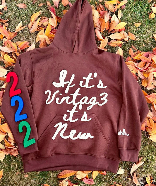 “If Its Vintag3 Its New” Puffer Print Oversized Hoodie